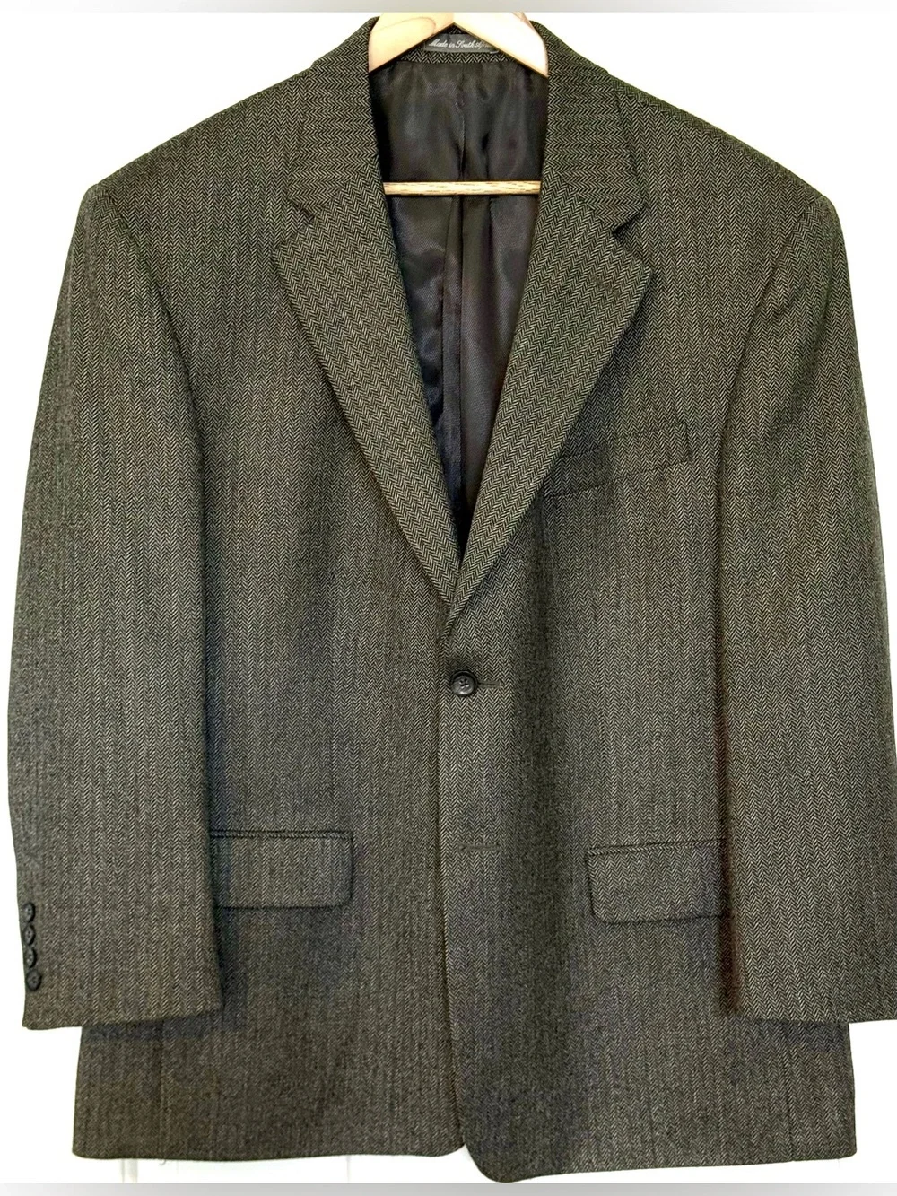 Oscar de la Renta Wool Cashmere Herringbone Blazer 46S Gray